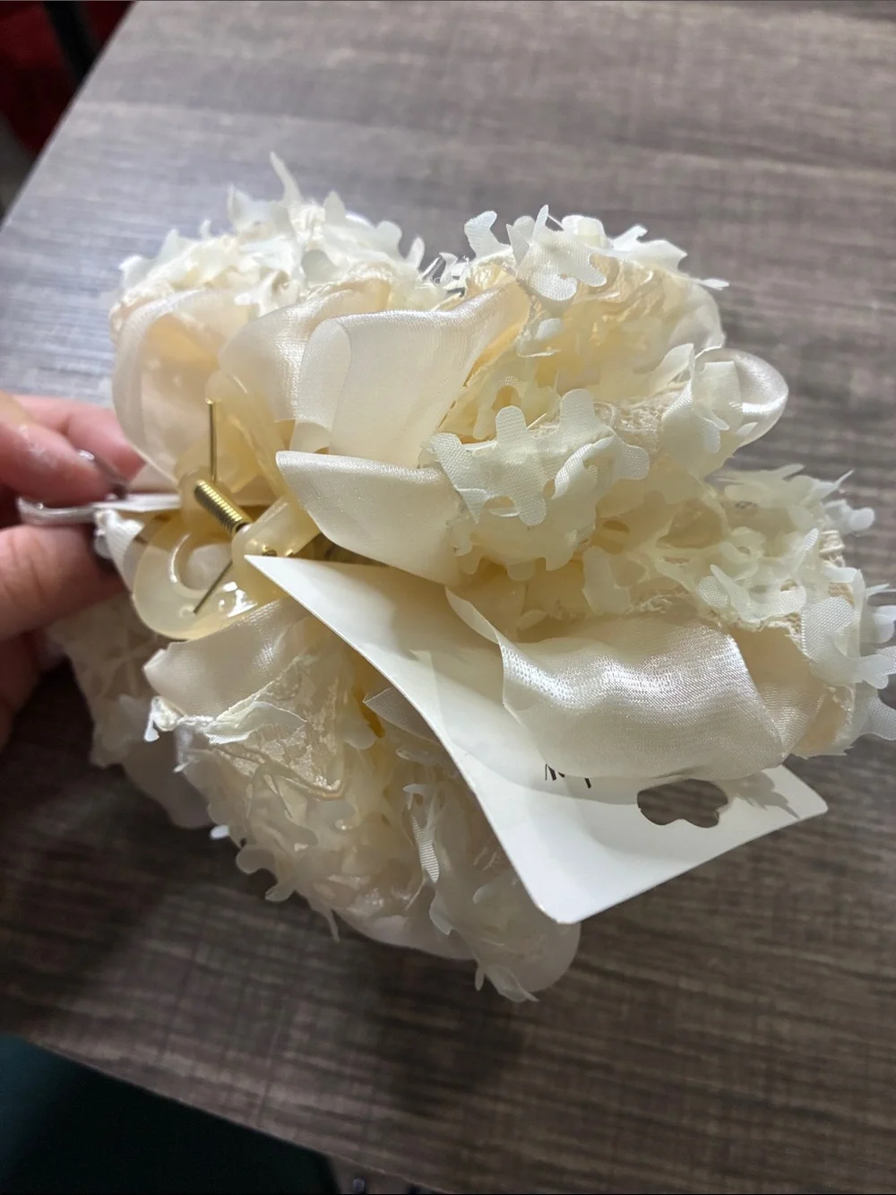 Ivory Satin Floral Hair Claw Clip